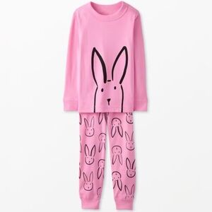 Hanna Andersson Long John Pajama Set Pink Bunny Print Long Sleeve Organic Cotton
